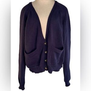 Aerie Womens XL Navy Blue Knit Cardigan Sweater Button Front Pockets Beachy